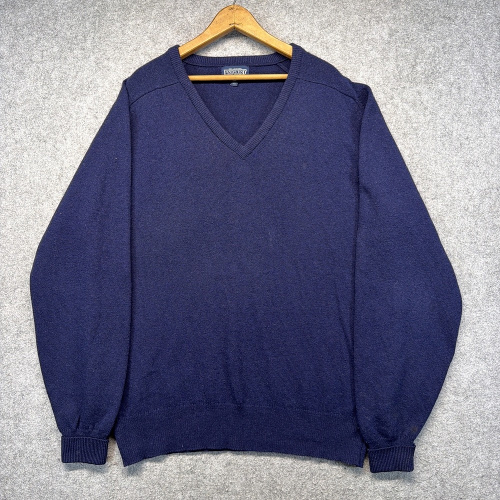 Vintage Lands End Made In England Lambs Wool Large Tall Navy Blue Sweater